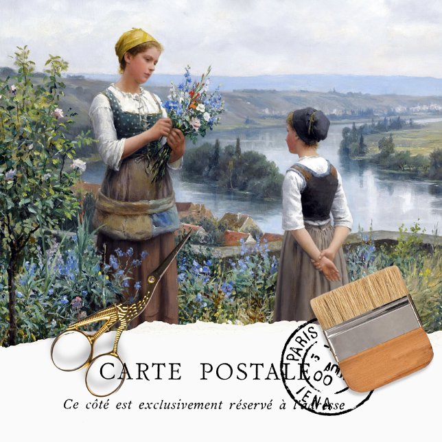 Vintage French Women Picking Flowers Tissue Paper (Creator Uploaded)