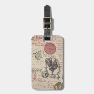 Vintage French Writing Paris Rooster typography Luggage Tag