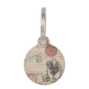 Vintage French Writing Paris Rooster typography Pet Tag