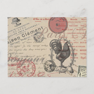 Vintage French Writing Paris Rooster typography Postcard