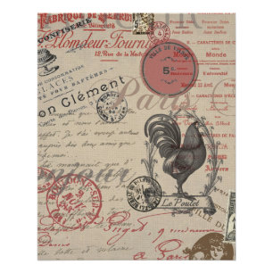 Vintage French Writing Paris Rooster typography Poster