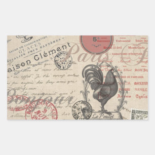 Vintage French Writing Paris Rooster typography Rectangular Sticker