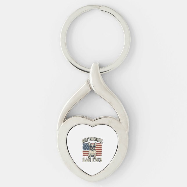 Vintage Frenchie Dad American Flag Key Ring (Front)
