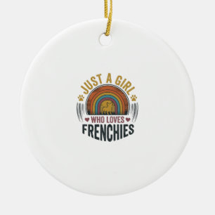 Vintage Frenchie Dog Lover Girl Shirt Design Ceramic Ornament