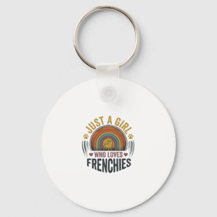 Vintage Frenchie Dog Lover Girl Shirt Design Key Ring