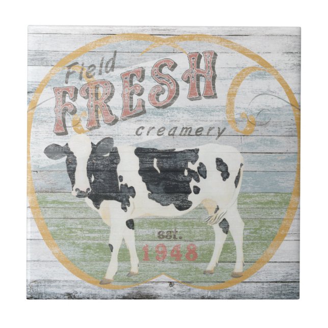 Vintage Fresh Creamery Cow Ceramic Tile (Front)