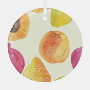 Vintage Fresh Fruits Watercolor Design Glass Tree Decoration