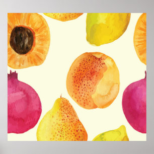 Vintage Fresh Fruits Watercolor Design Poster