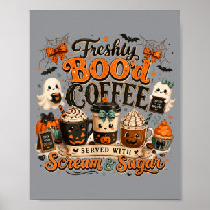 Vintage Freshly Bood Coffee Halloween Ghost Poster