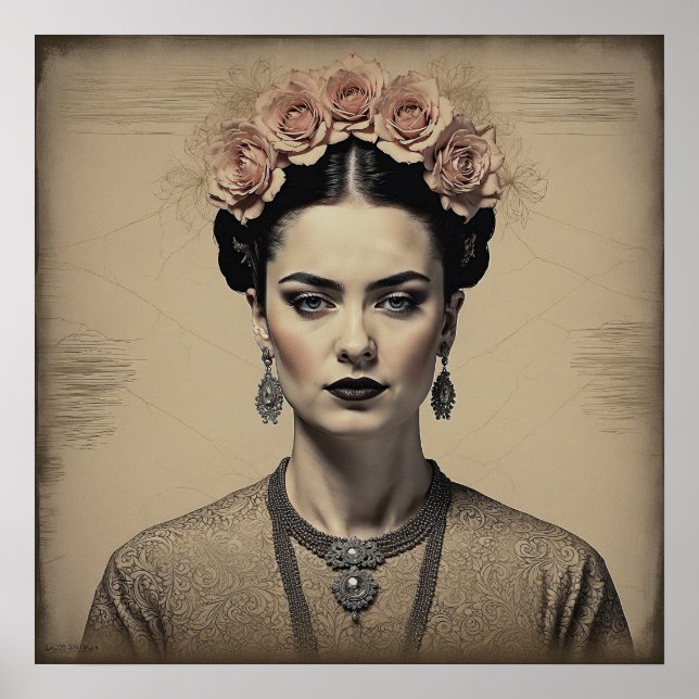 Vintage Frida Kahlo Portrait Poster (Front)