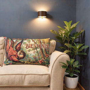 vintage friendly sloth - BIENVENUE Lumbar Cushion