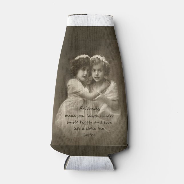 Vintage Friends Inspirational Friendship Quote Bottle Cooler (Front)