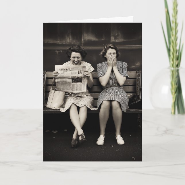 Vintage Friends Laughing Together Card (Front)