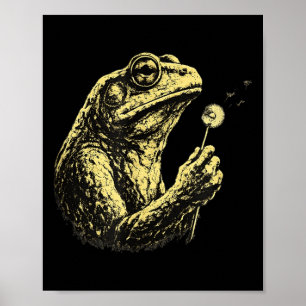 Vintage frog holding dandelion nature lover poster