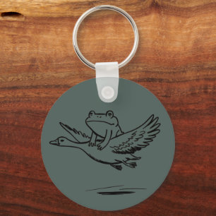 Vintage Frog Riding Goose Nature Whimsical Animal Key Ring