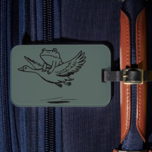 Vintage Frog Riding Goose Nature Whimsical Animal  Luggage Tag