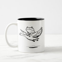 Vintage Frog Riding Goose Nature Whimsical Animal