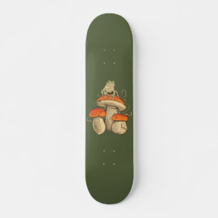 Vintage Frog With Mushrooms Cottagecore Skateboard