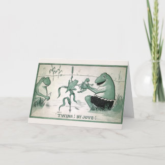 Vintage frogs twins announcement greeting card