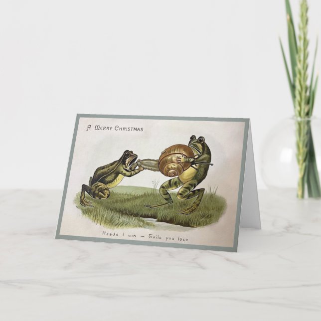 Vintage Frogs with a Snail Christmas Card (Front)