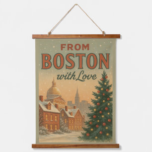 Vintage From Boston With Love Christmas Hanging Tapestry