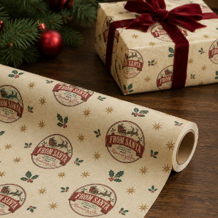 Vintage From Santa Claus North Pole Christmas Wrapping Paper