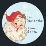 Vintage From Santa to Child Gift Christmas  Classic Round Sticker<br><div class="desc">This design may be personalised in the area provided by changing the photo and/or text. Or it can be customised by clicking Personalise this Template and then choosing the click to customise further option and delete or change the colour of the background, add text, change the text colour or style,...</div>