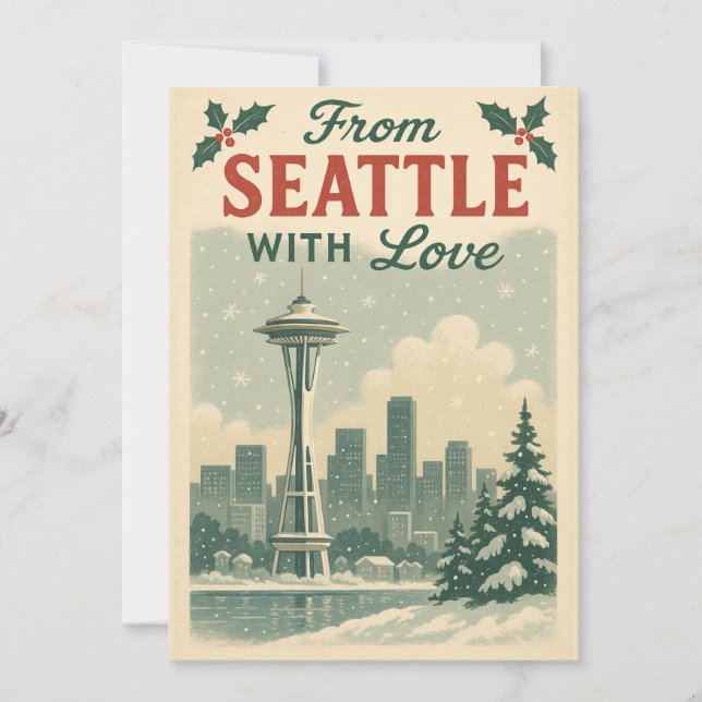 Vintage From Seattle With Love Christmas Holiday Card (Front)