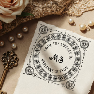 Vintage "From the Library of" Monogram Bookplate Rubber Stamp