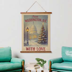Vintage From Washington, DC With Love Christmas Hanging Tapestry