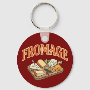 Vintage Fromage French Cheese Charcuterie Graphic Key Ring