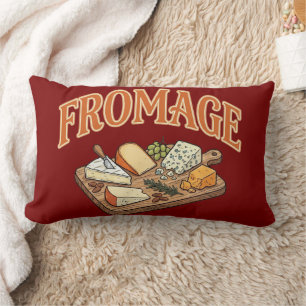 Vintage Fromage French Cheese Charcuterie Graphic Lumbar Cushion
