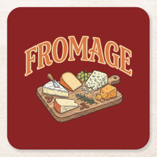 Vintage Fromage French Cheese Charcuterie Graphic Square Paper Coaster