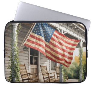 Vintage Front Porch Flag, Retro American Flag, Laptop Sleeve