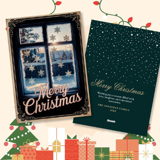 Vintage Frosted Winter Window Christmas Greetings Holiday Card