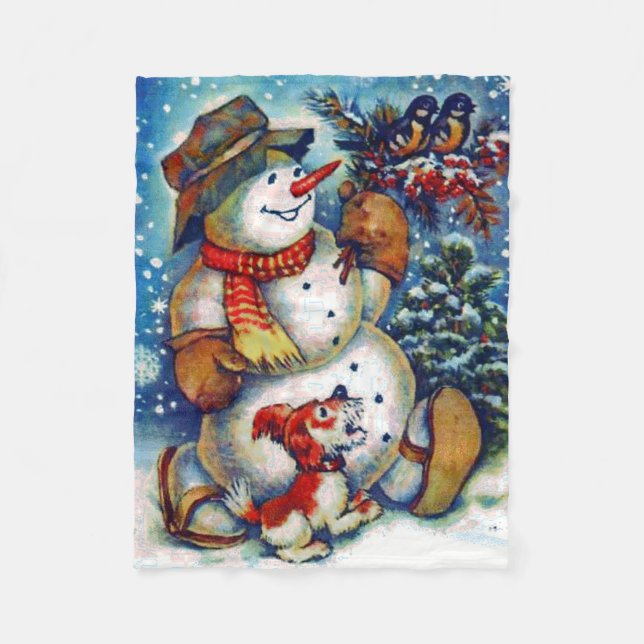 Vintage frosty the snowman Christmas Fleece Blanket (Front)