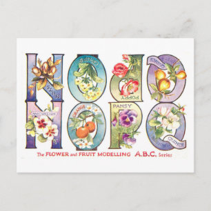 Vintage Fruit and Flower Alphabet N-Q Postcard