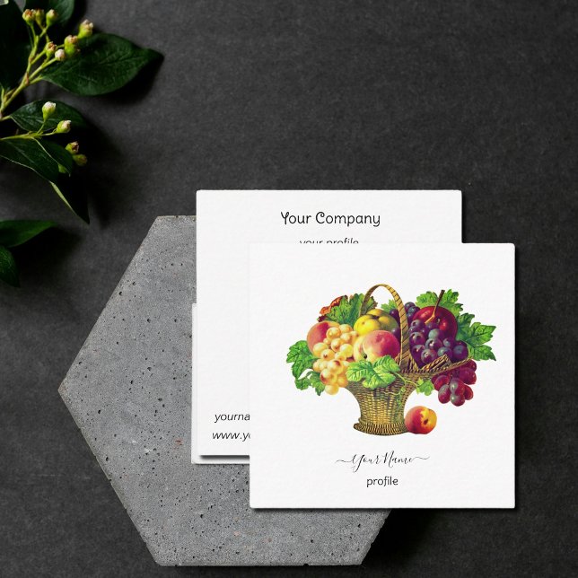 Vintage Fruit Basket - personalised Square Business Card (Creator Uploaded)