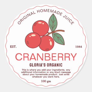 Vintage Fruit Cranberry Juice Homemade Product Classic Round Sticker