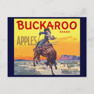 Vintage Fruit Crate Label Art, Buckaroo Apples Postcard