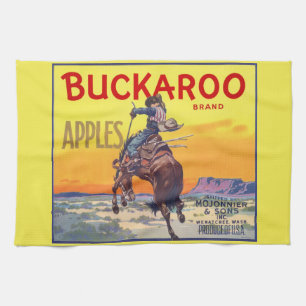 Vintage Fruit Crate Label Art, Buckaroo Apples Tea Towel