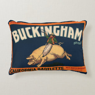 Vintage Fruit Crate Label Art Cowboy on Pig Rodeo Decorative Cushion