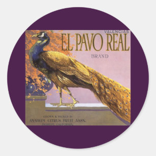 Vintage Fruit Crate Label Art El Pavo Peacock Bird