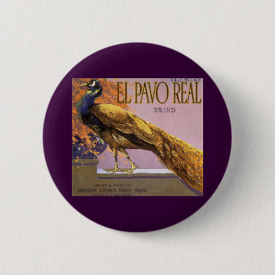 Vintage Fruit Crate Label Art El Pavo Peacock Bird 6 Cm Round Badge
