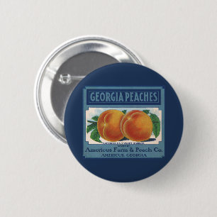 Vintage Fruit Crate Label Art, Georgia Peaches 6 Cm Round Badge