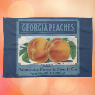 Vintage Fruit Crate Label Art, Georgia Peaches Tea Towel