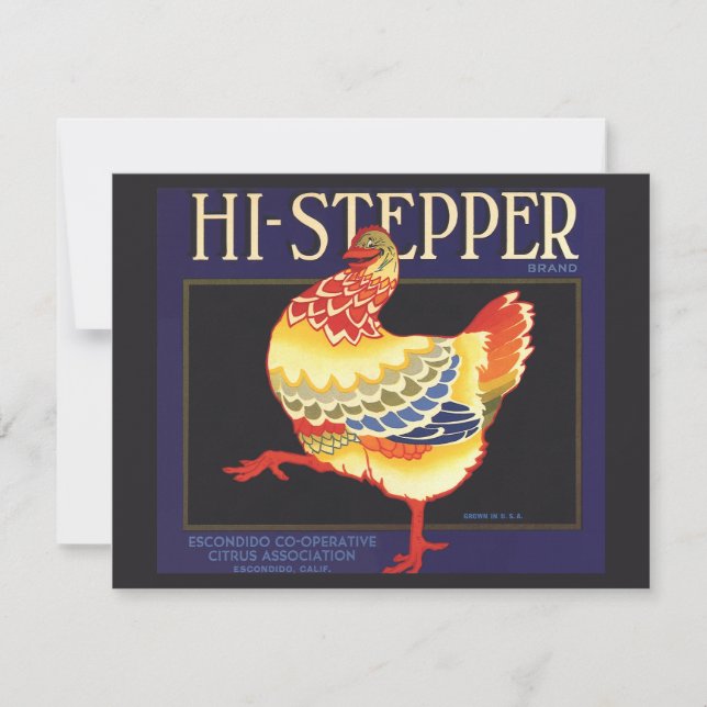 Vintage Fruit Crate Label Art, Hi Stepper Chicken (Front)