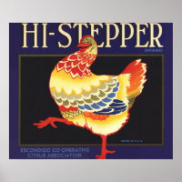 Vintage Fruit Crate Label Art, Hi Stepper Chicken
