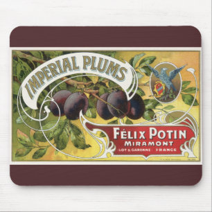 Vintage Fruit Crate Label Art, Imperial Plums Mouse Pad