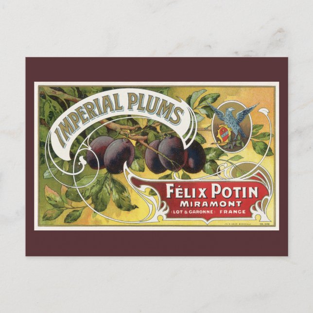 Vintage Fruit Crate Label Art, Imperial Plums Postcard (Front)